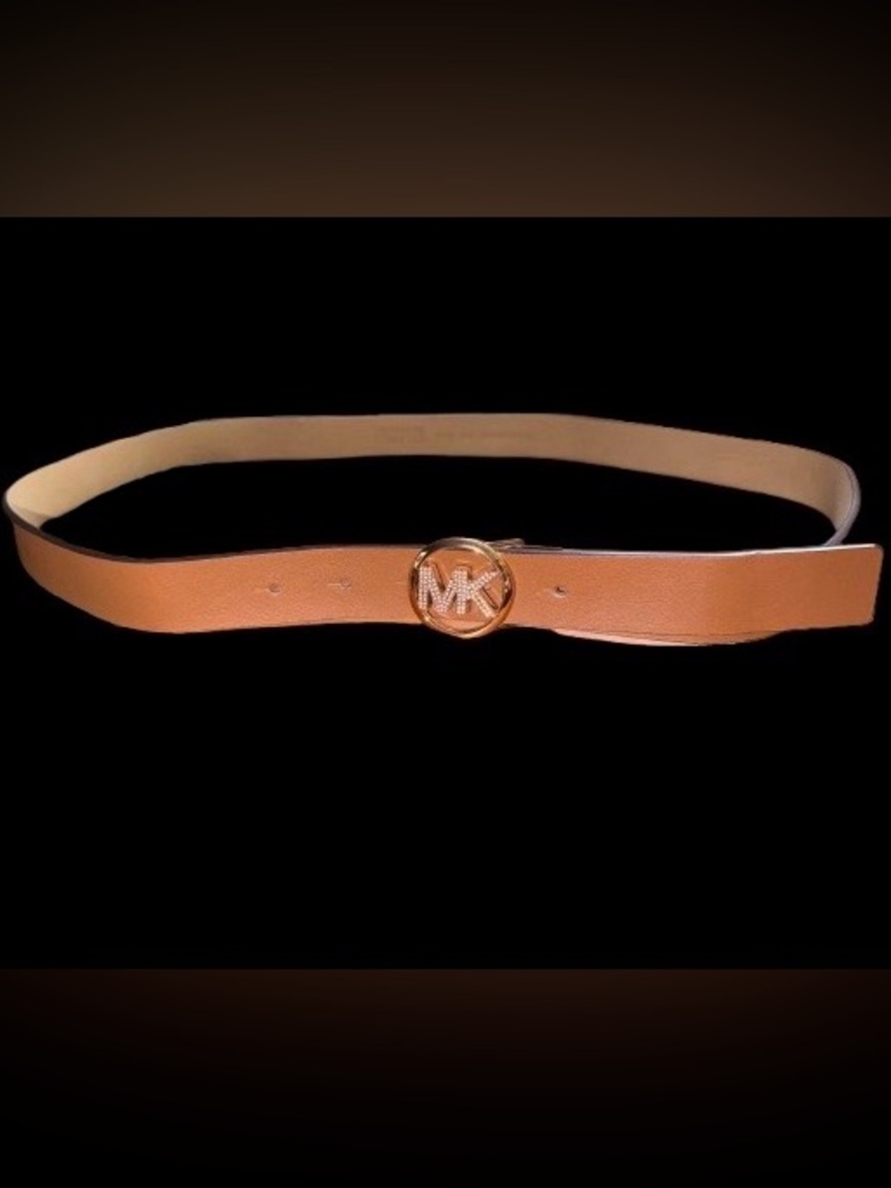 Michael Kors tan leather belt rhinestone buckle sz Lg/Xl